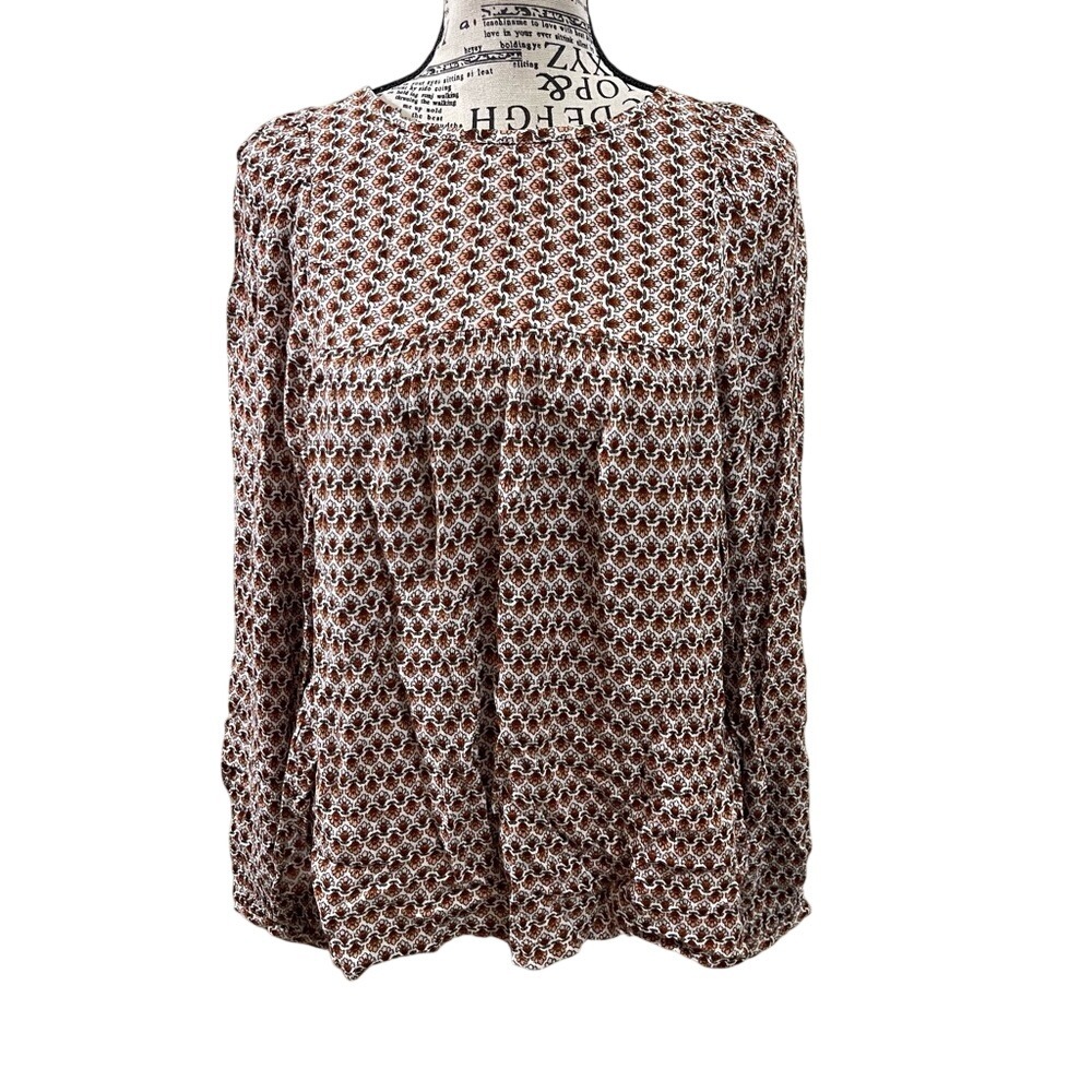 LOFT Floral Print Blouse - Brown and White
